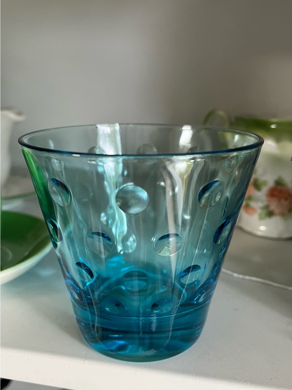 Hazel Atlas Capri dot bar glass turquoise